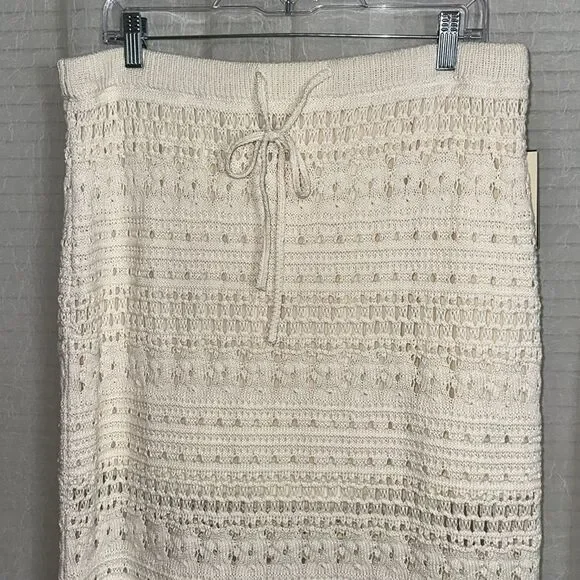 UT XLβCream Openwork Midi Sweater Crochet Knit Scalloped Drawstring Skirt - Picture 9 of 16